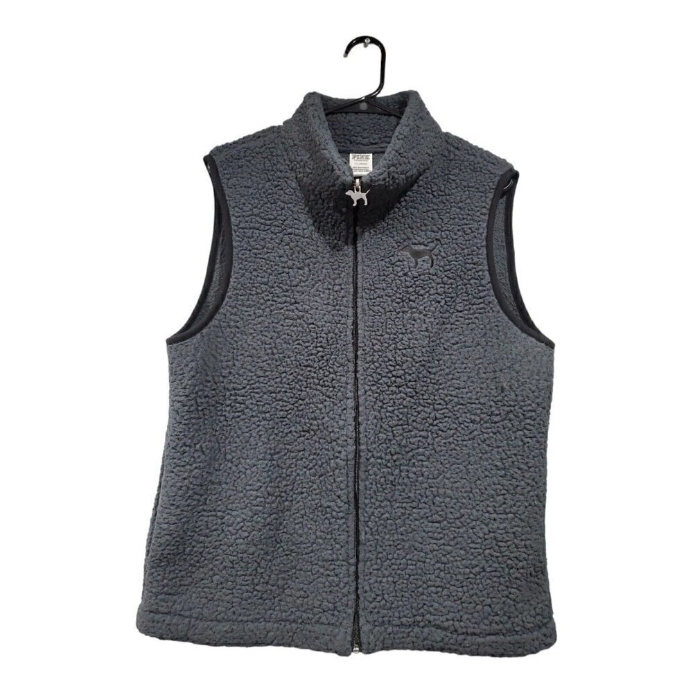 Victoria's Secret Pink Full-Zip Gray Sherpa Vest Limited Edition Size La…